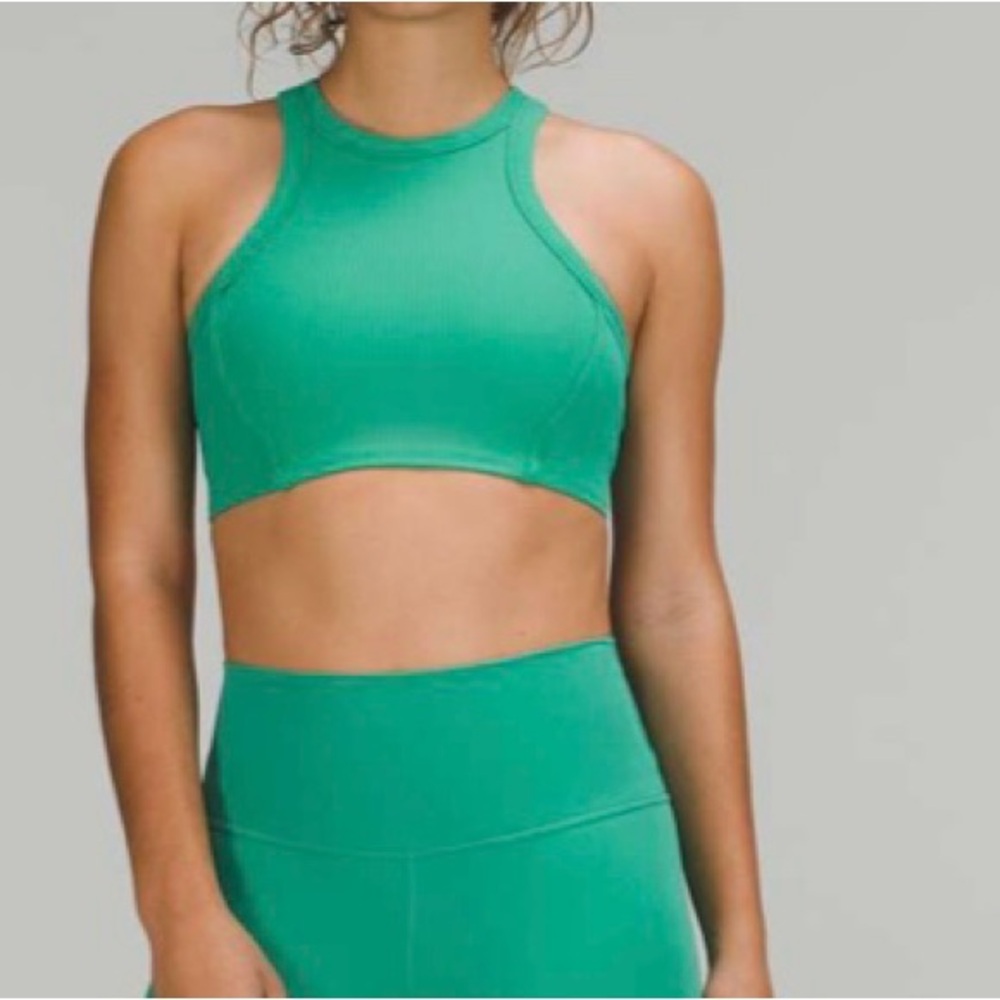 Lululemon Ribbed Nulu High-Neck Yoga Bra *Light Support Sz 6 Green